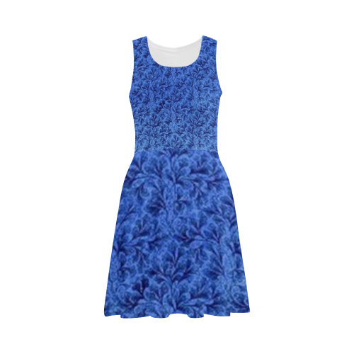Vintage Floral Lace Leaf Sapphire Blue Atalanta Sundress (Model D04)