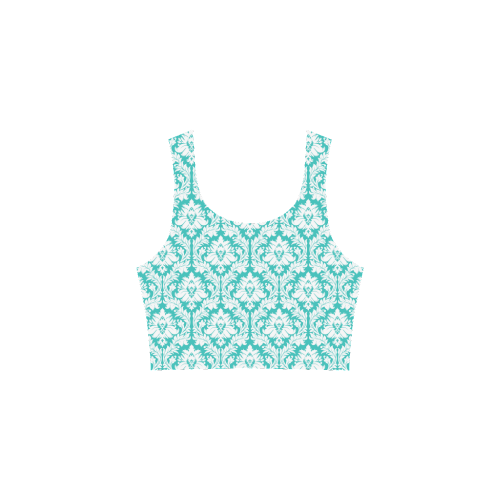 damask pattern turquoise and white Atalanta Sundress (Model D04)