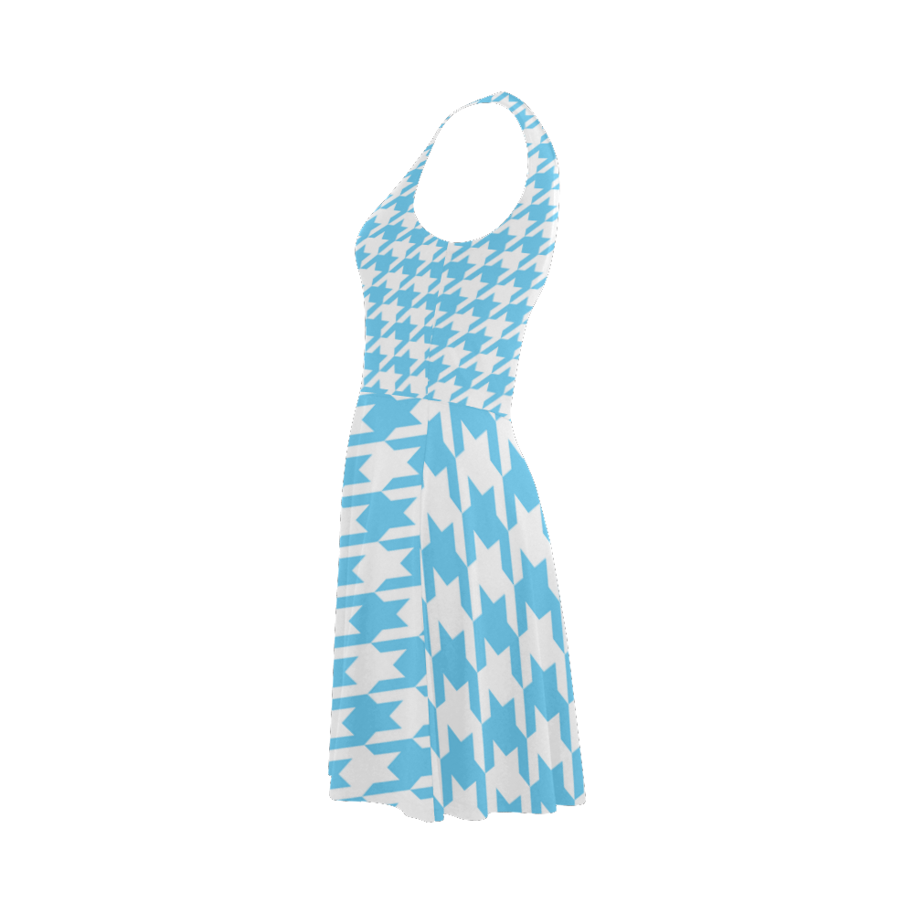 bright blue and white houndstooth classic pattern Atalanta Sundress (Model D04)