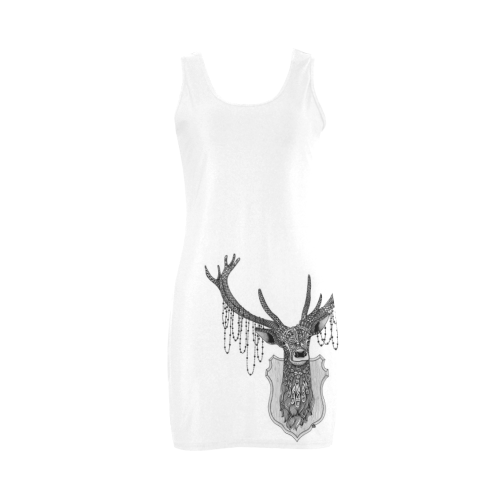 Ornate Deer head drawing - pattern art Medea Vest Dress (Model D06)