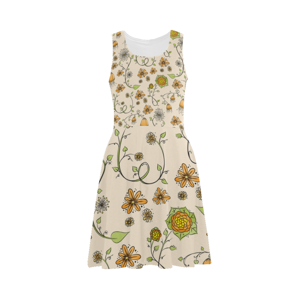 yellow orange fantasy doodle flower pattern Atalanta Sundress (Model D04)