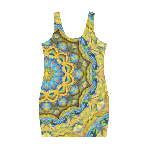 Blue Sky Golden Cornfield mandala abstract art Medea Vest Dress (Model D06)