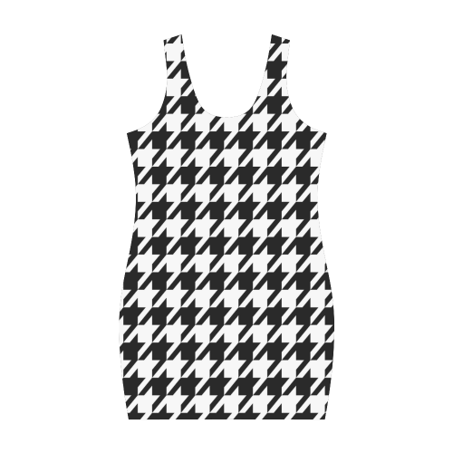 black and white houndstooth classic pattern Medea Vest Dress (Model D06)