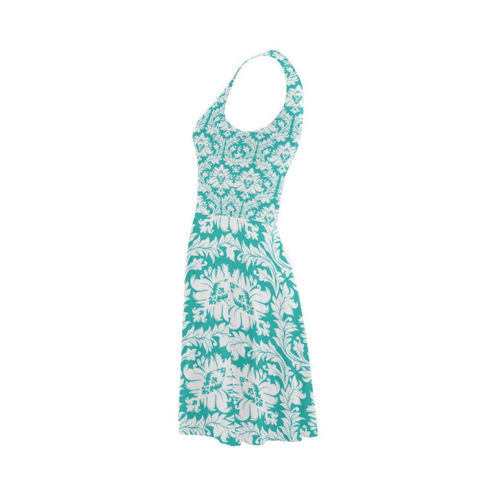 damask pattern turquoise and white Atalanta Sundress (Model D04)