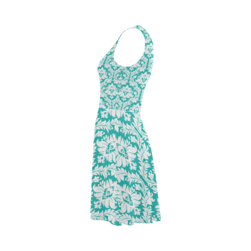 damask pattern turquoise and white Atalanta Sundress (Model D04)