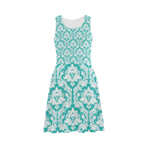 damask pattern turquoise and white Atalanta Sundress (Model D04)