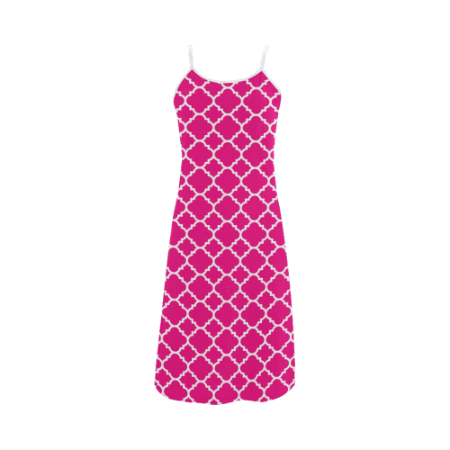 hot pink white quatrefoil classic pattern Alcestis Slip Dress (Model D05)