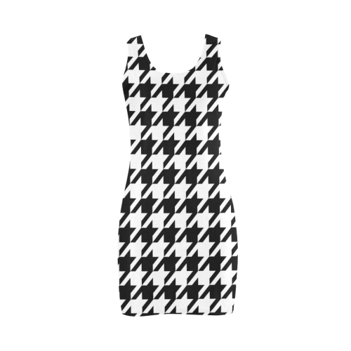 black and white houndstooth classic pattern Medea Vest Dress (Model D06)