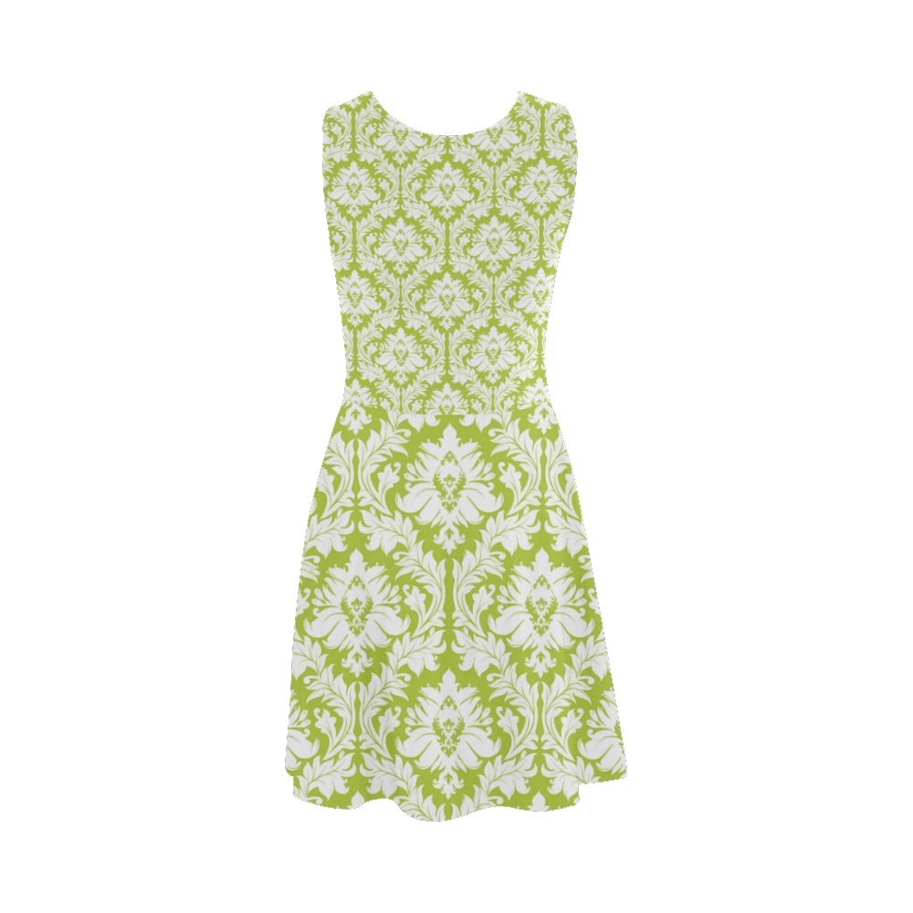 damask pattern spring green and white Atalanta Sundress (Model D04)