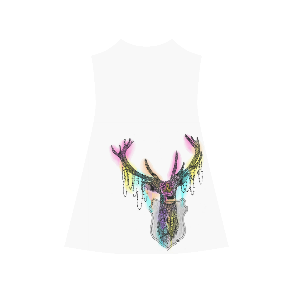 Watercolor deer head, ornate animal drawing Alcestis Slip Dress (Model D05)