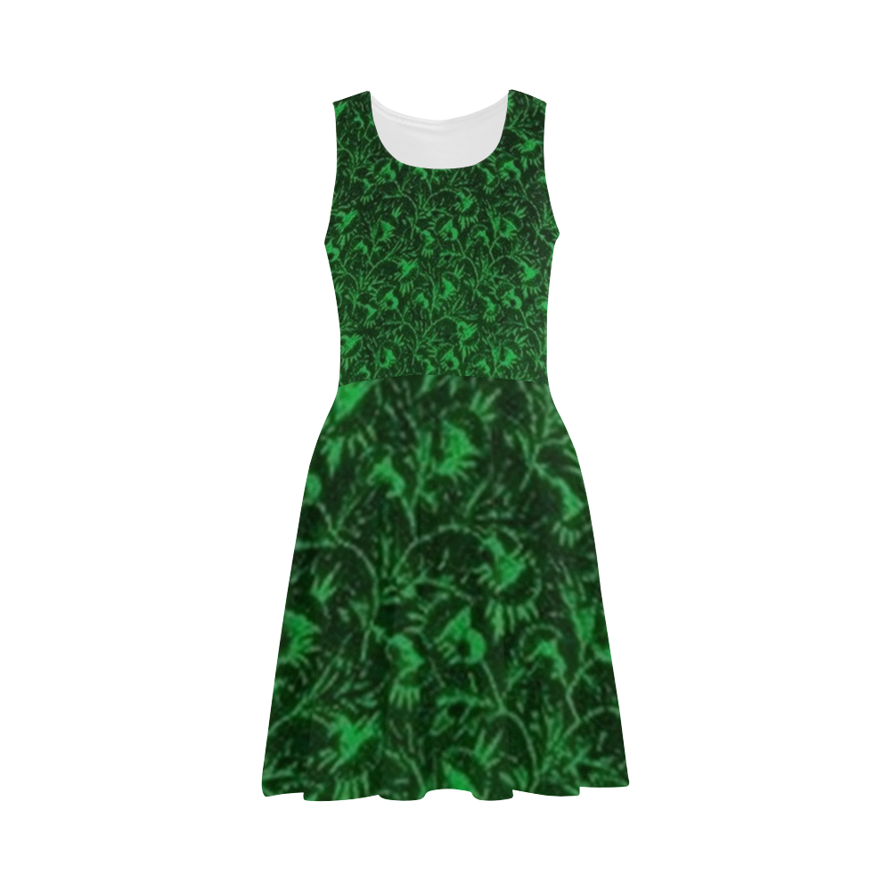 Vintage Floral Emerald Green Flowers Atalanta Sundress (Model D04)