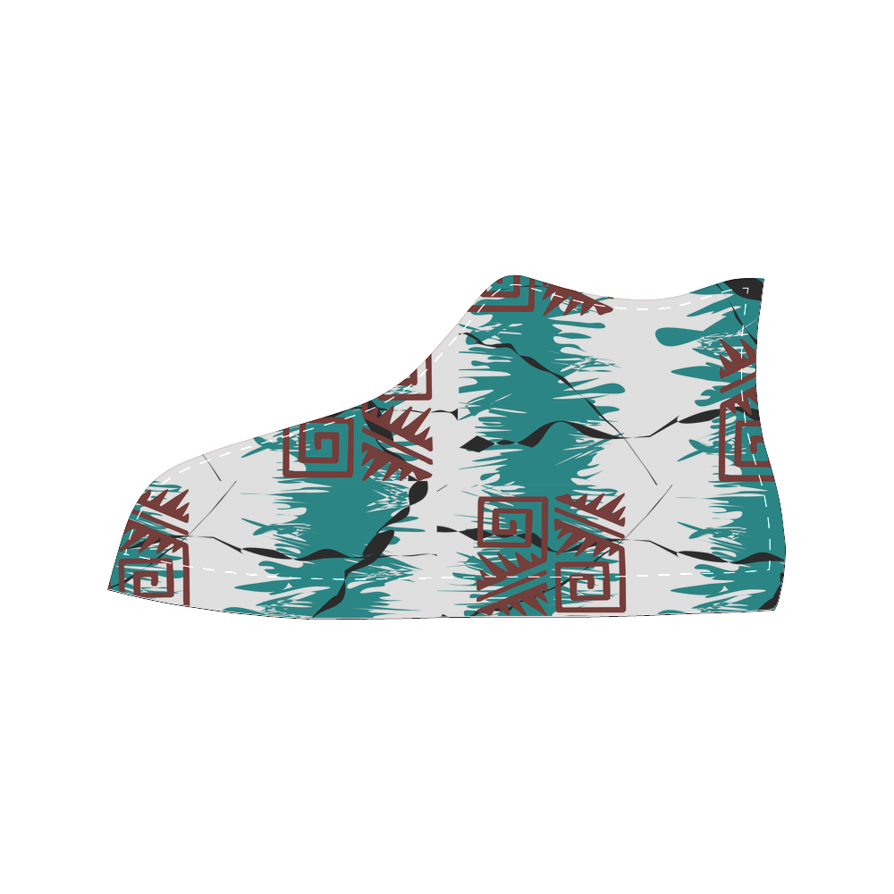 Ethnik pattern on turquoise stripes Women's Classic High Top Canvas ...