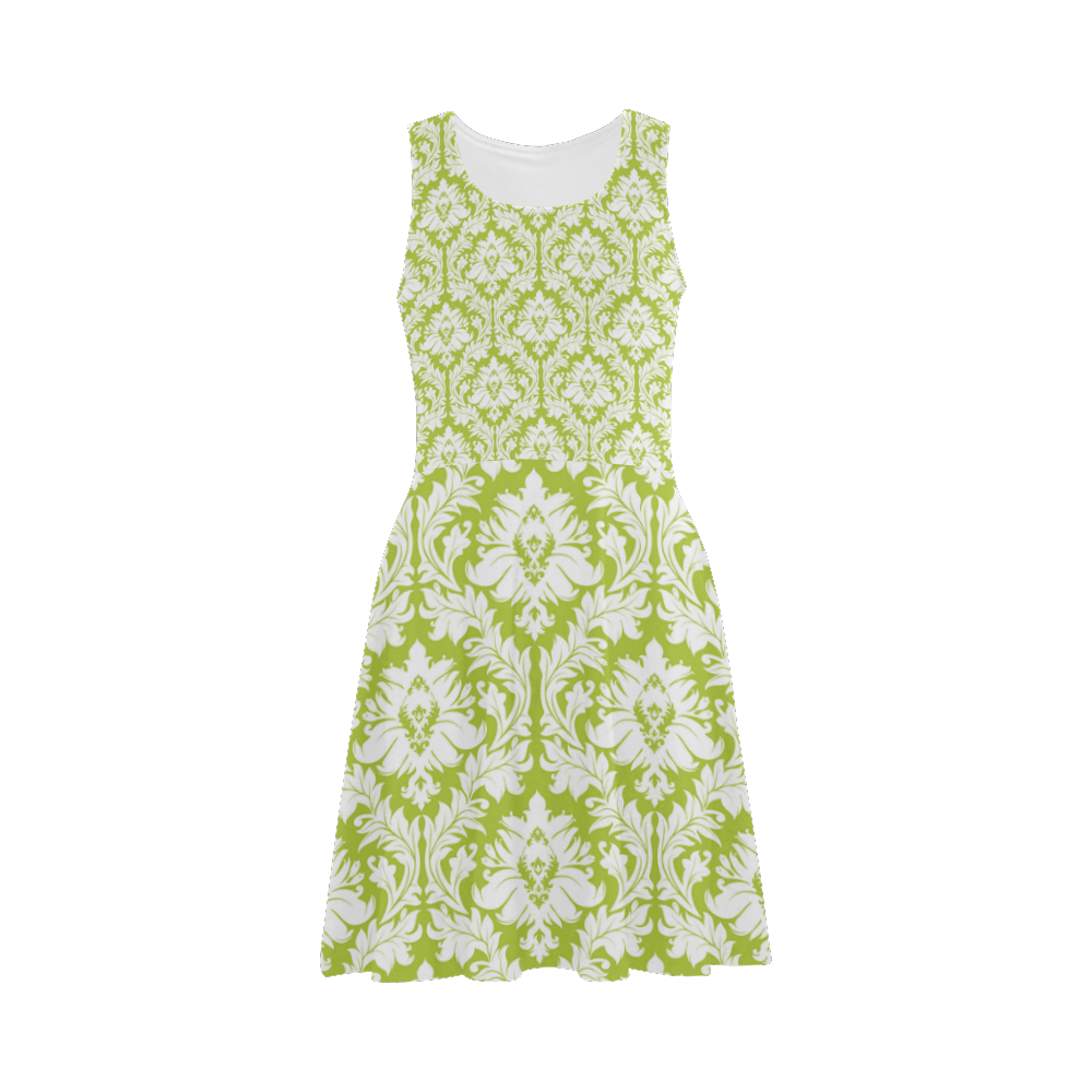 damask pattern spring green and white Atalanta Sundress (Model D04)