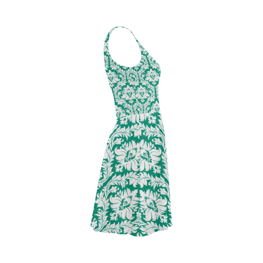 damask pattern emerald green and white Atalanta Sundress (Model D04)