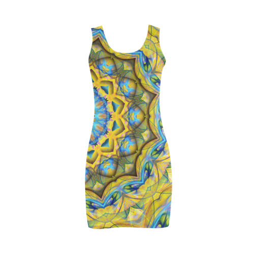 Blue Sky Golden Cornfield mandala abstract art Medea Vest Dress (Model D06)