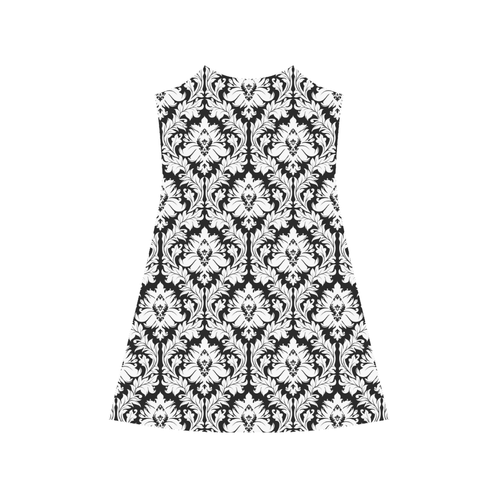 damask pattern black and white Alcestis Slip Dress (Model D05)