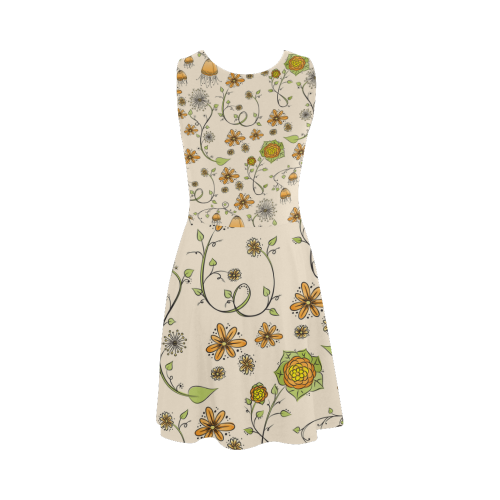 yellow orange fantasy doodle flower pattern Atalanta Sundress (Model D04)