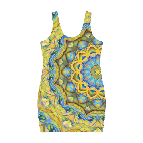 Blue Sky Golden Cornfield mandala abstract art Medea Vest Dress (Model D06)