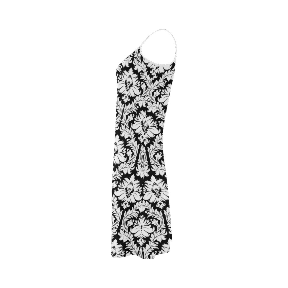 damask pattern black and white Alcestis Slip Dress (Model D05)