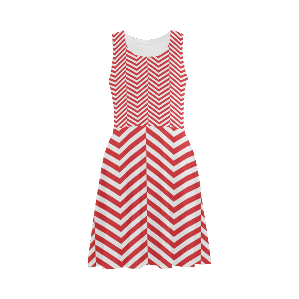 red and white classic chevron pattern Atalanta Sundress (Model D04)