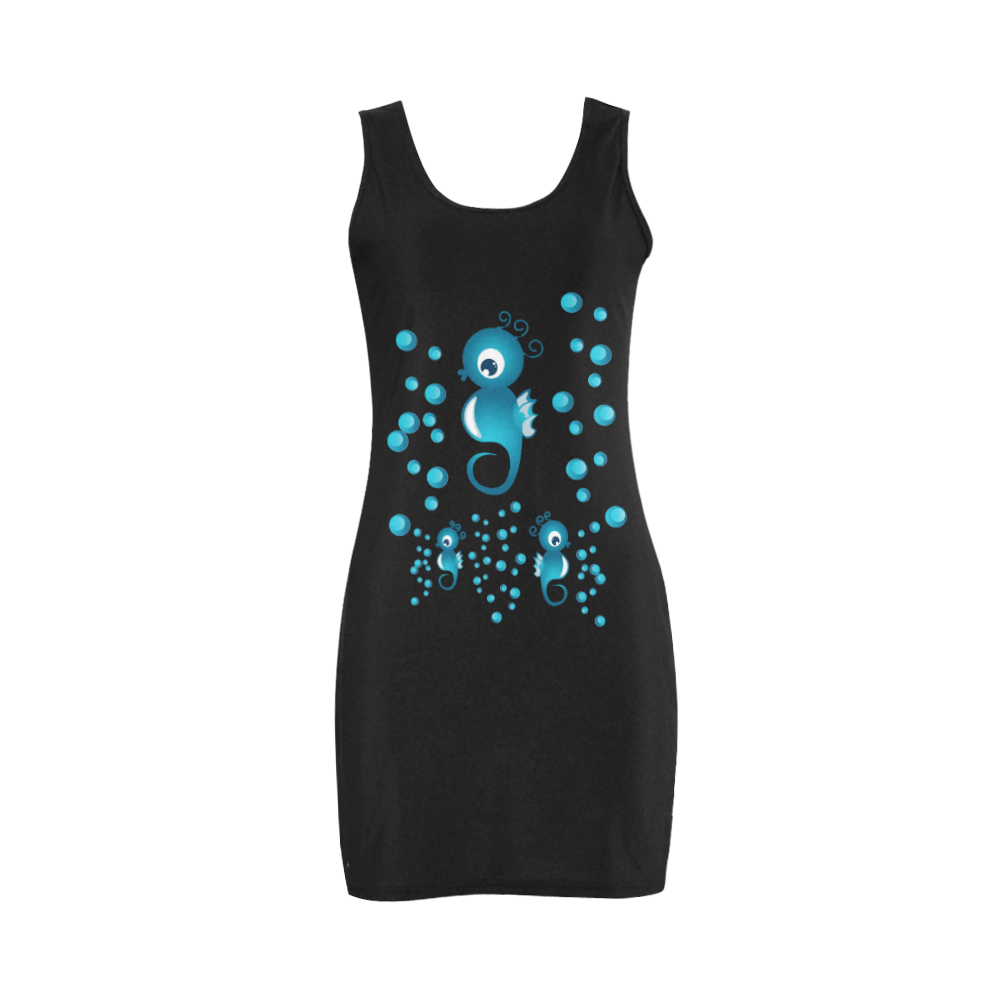 Sea horses in blue Medea Vest Dress (Model D06)