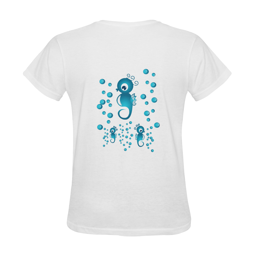 Sea horses in blue Sunny Women's T-shirt (Model T05)