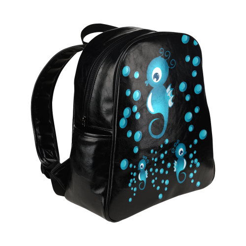 Sea horses in blue Multi-Pockets Backpack (Model 1636)