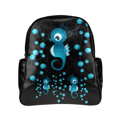 Sea horses in blue Multi-Pockets Backpack (Model 1636)