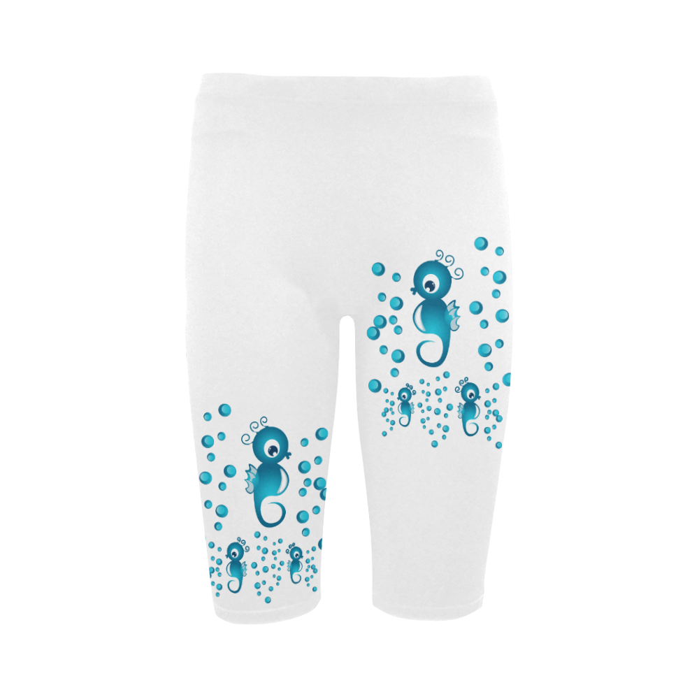 Sea horses in blue Hestia Cropped Leggings (Model L03)