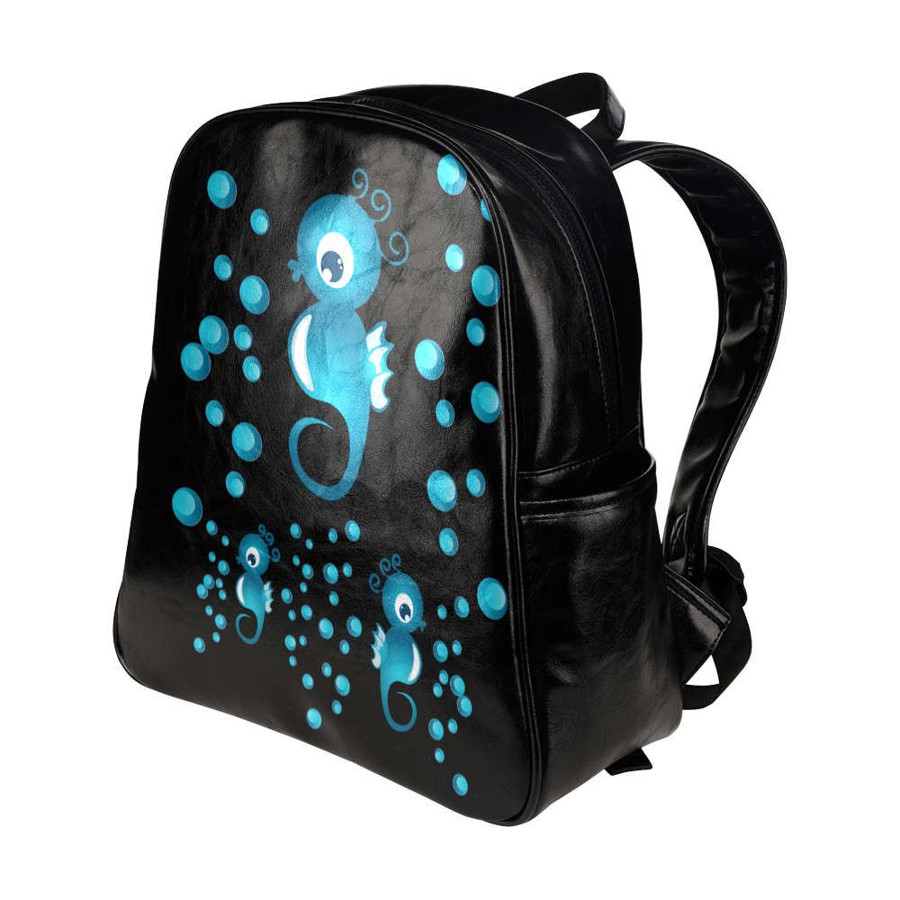 Sea horses in blue Multi-Pockets Backpack (Model 1636)