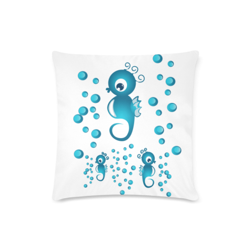 Sea horses in blue Custom Zippered Pillow Case 16"x16"(Twin Sides)