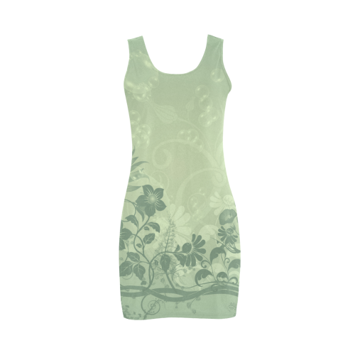 Soft green flowers Medea Vest Dress (Model D06)