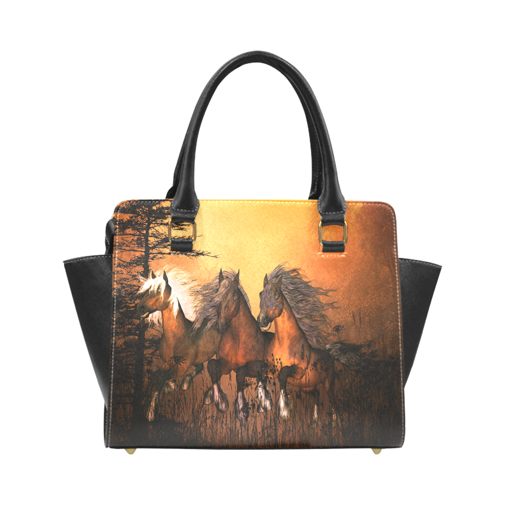 Horses Rivet Shoulder Handbag (Model 1645)