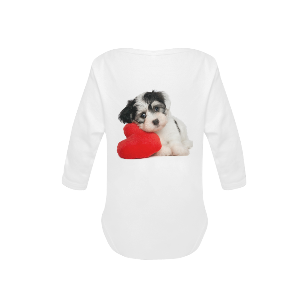 Lover Valentine Havanese puppy with a red heart Baby Powder Organic Long Sleeve One Piece (Model T27)