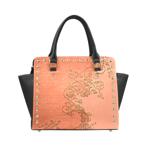 Floral design Rivet Shoulder Handbag (Model 1645)