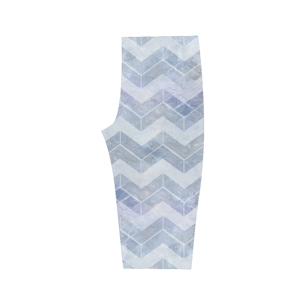 Chevron in blue watercolors Hestia Cropped Leggings (Model L03)