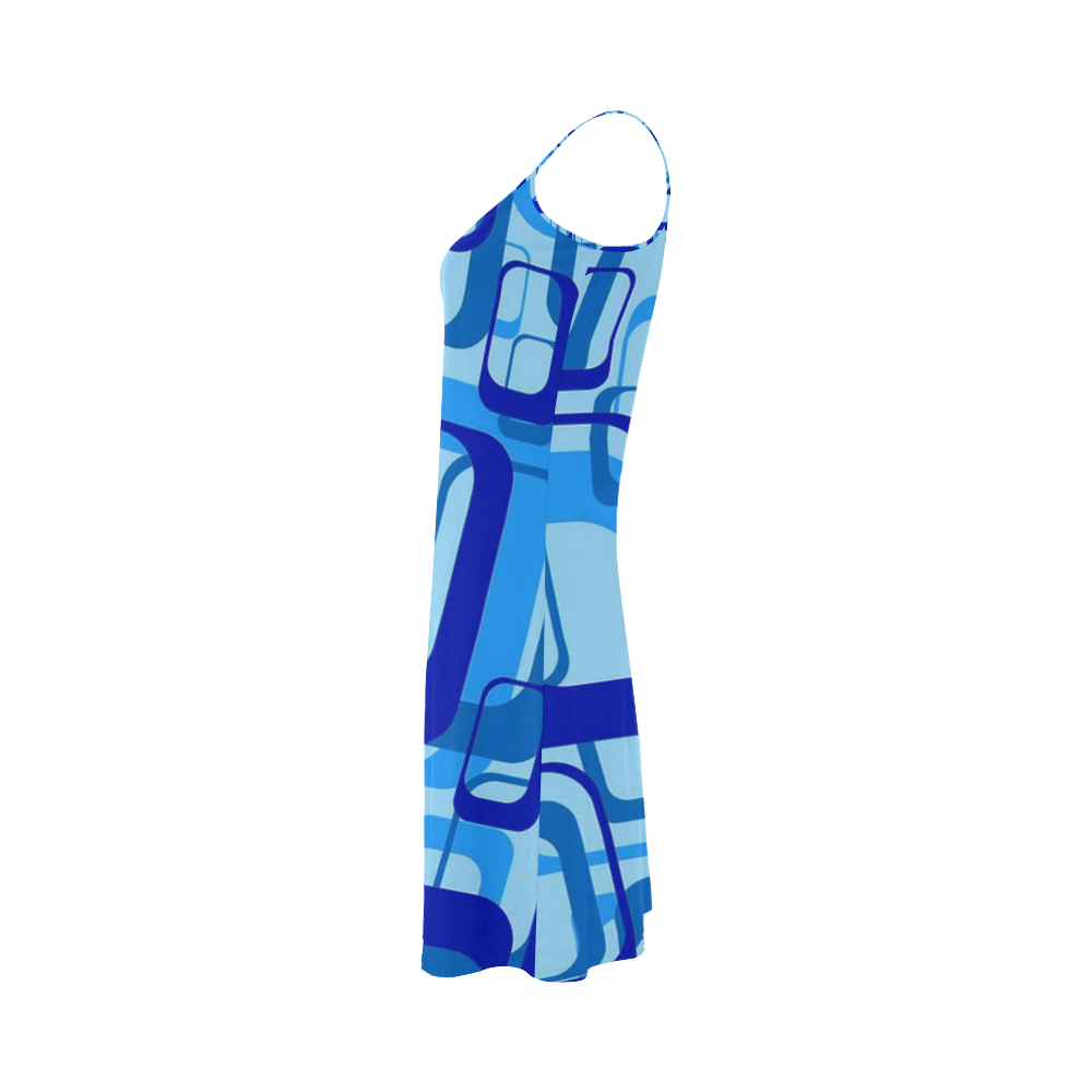 retro pattern 1971 blue Alcestis Slip Dress (Model D05)