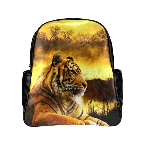 Tiger and Sunset Multi-Pockets Backpack (Model 1636)