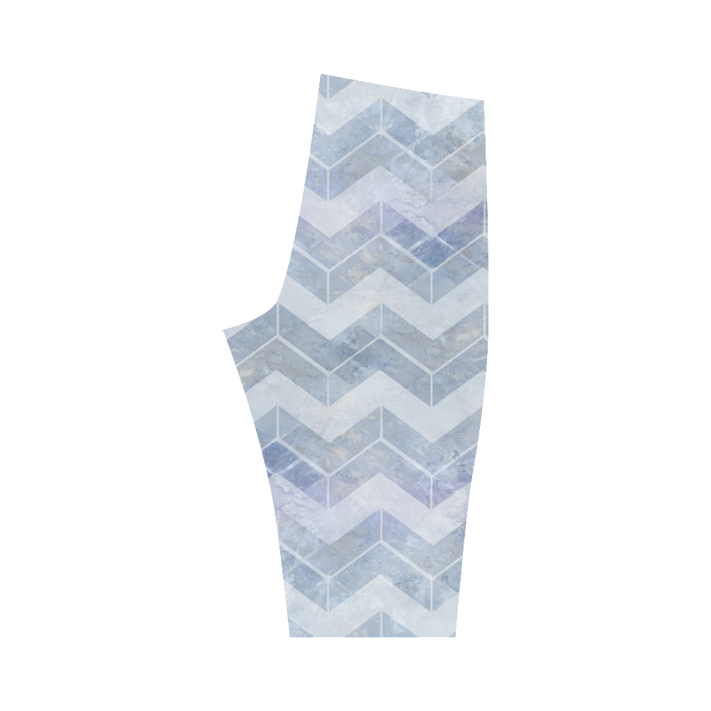 Chevron in blue watercolors Hestia Cropped Leggings (Model L03)