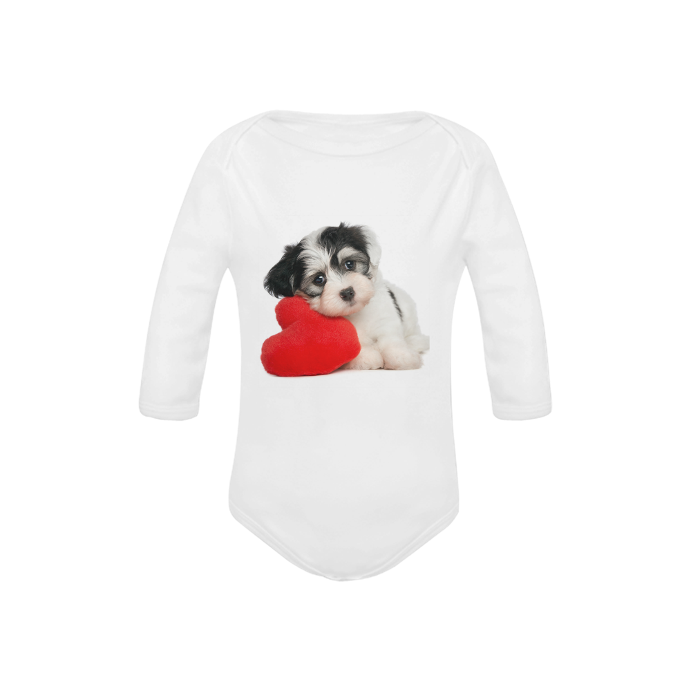 Lover Valentine Havanese puppy with a red heart Baby Powder Organic Long Sleeve One Piece (Model T27)
