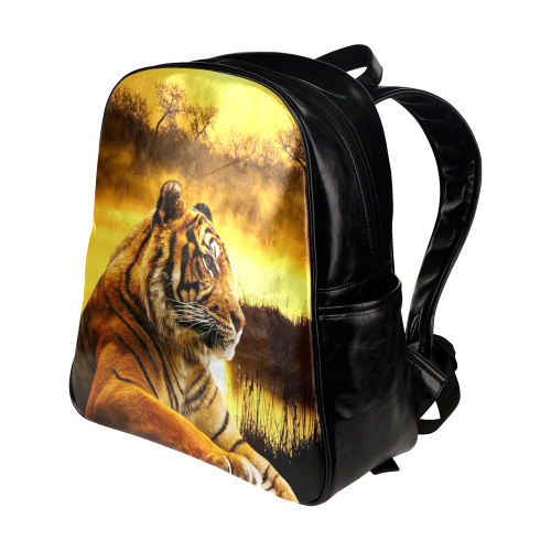 Tiger and Sunset Multi-Pockets Backpack (Model 1636)