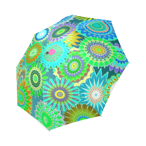 Funky flowers green Foldable Umbrella (Model U01)