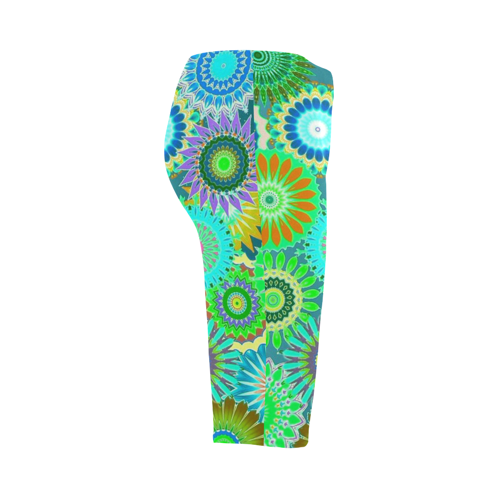 Funky flowers green Hestia Cropped Leggings (Model L03)