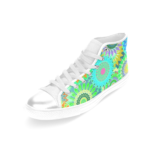 Funky flowers green Women's Classic High Top Canvas Shoes (Model 017)