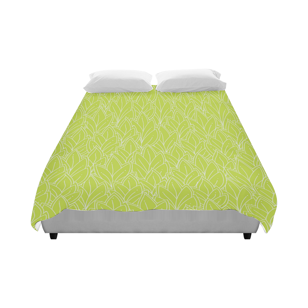 doodle leaf pattern spring green white nature Duvet Cover 86"x70" ( All-over-print)