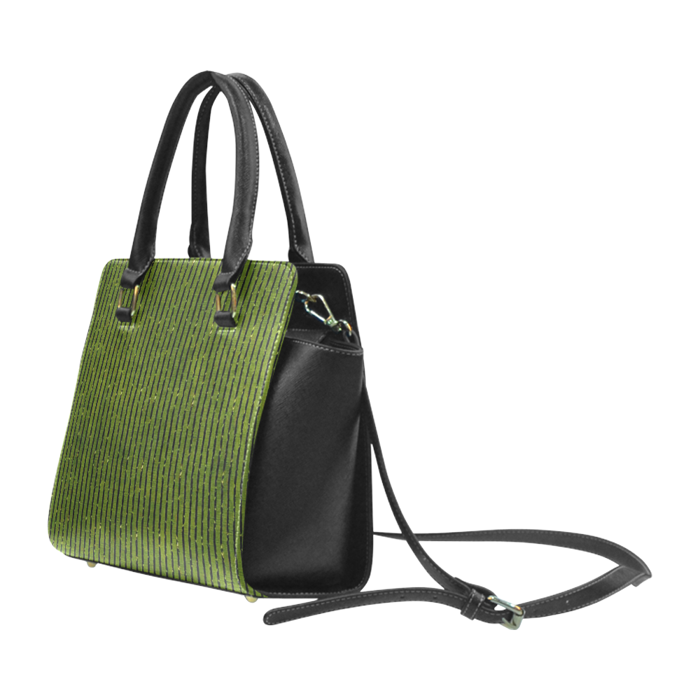 Green Glitter Stripe Rivet Shoulder Handbag (Model 1645)
