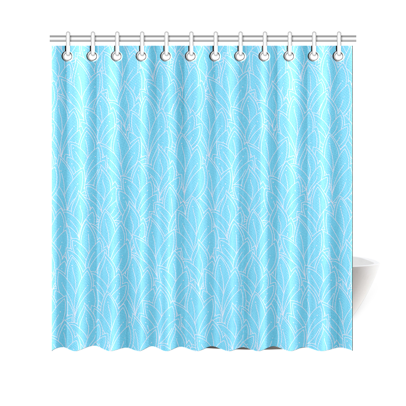 doodle leaf pattern bright blue & white Shower Curtain 69"x70"