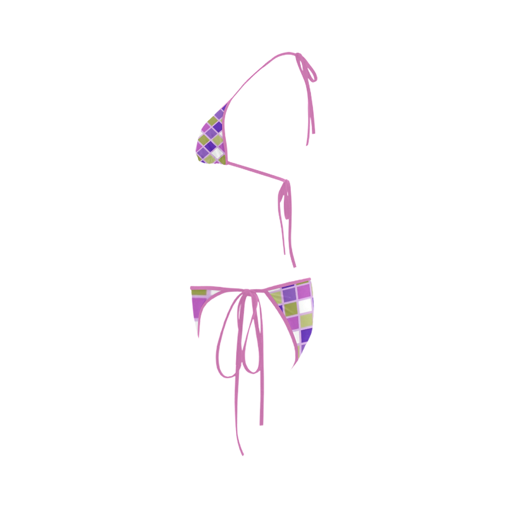 Harlequin Sage Green Lavender Purple Color Tiles Custom Bikini Swimsuit