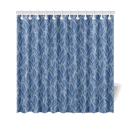 doodle leaf pattern navy blue & white Shower Curtain 69"x70"