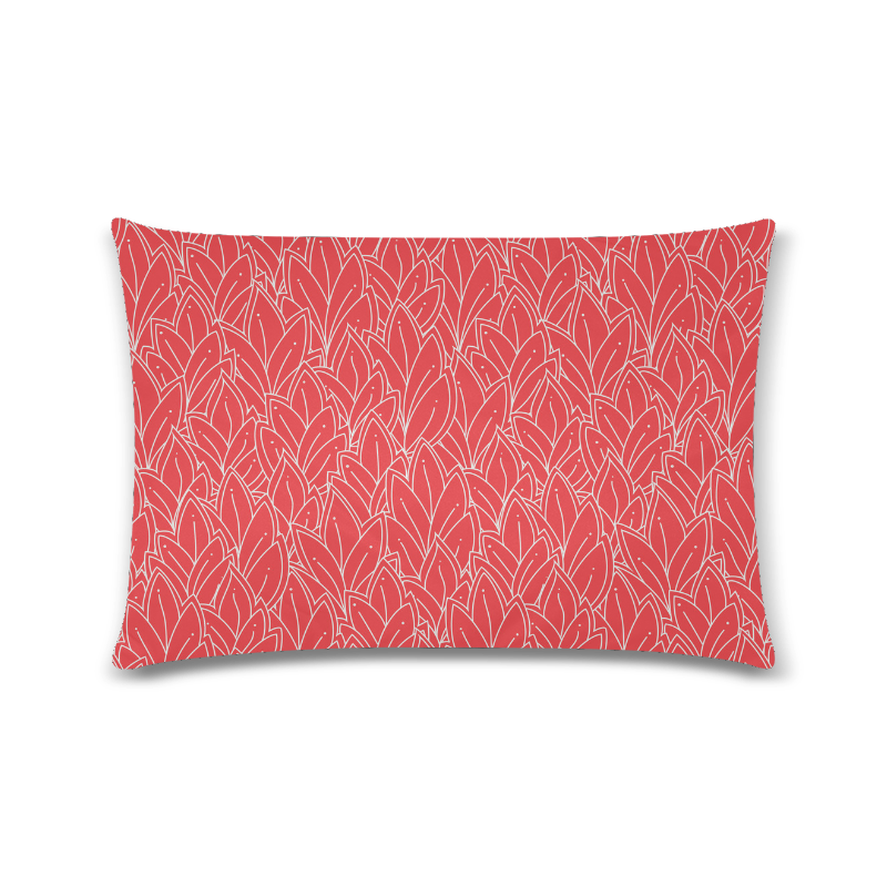 doodle leaf pattern poppy red white Custom Rectangle Pillow Case 16"x24" (one side)